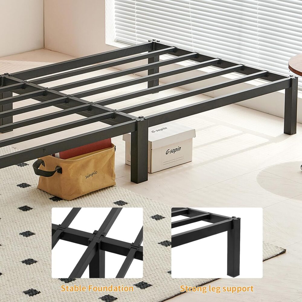 Plattform-Bettrahmen 90x190 cm – Metall Einzelbett, Montage ohne Werkzeug, Schwarz – Bild 6