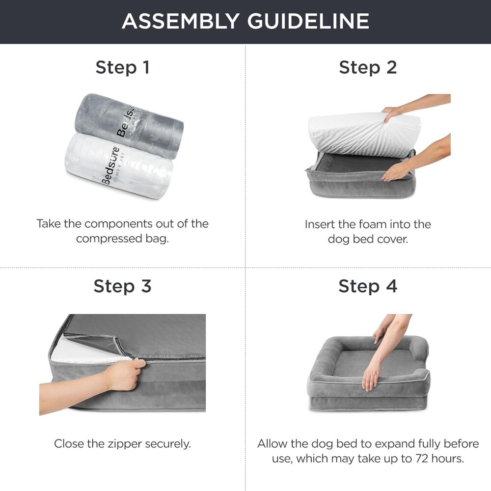 Orthopädisches Hundebett – Ergonomisches Hundesofa 89x63 cm mit Eierförmigem Kistenschaum, Waschbar & Rutschfest für Mittlere Hunde | Grau – Bild 6