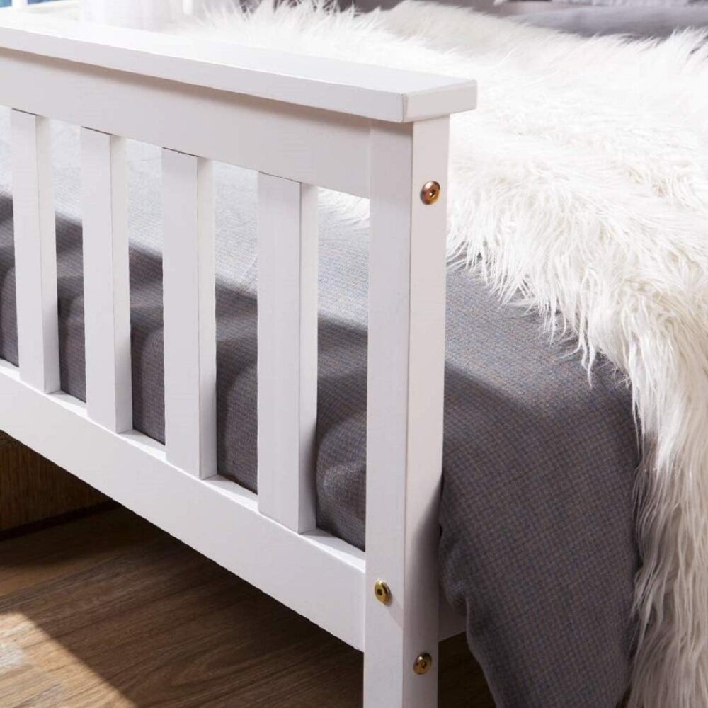 Weißes Massivholz Doppelbett 140x200 cm mit Lattenrost und hohem Kopfteil - Geeignet für Erwachsene, Kinder und Jugendliche – Bild 6