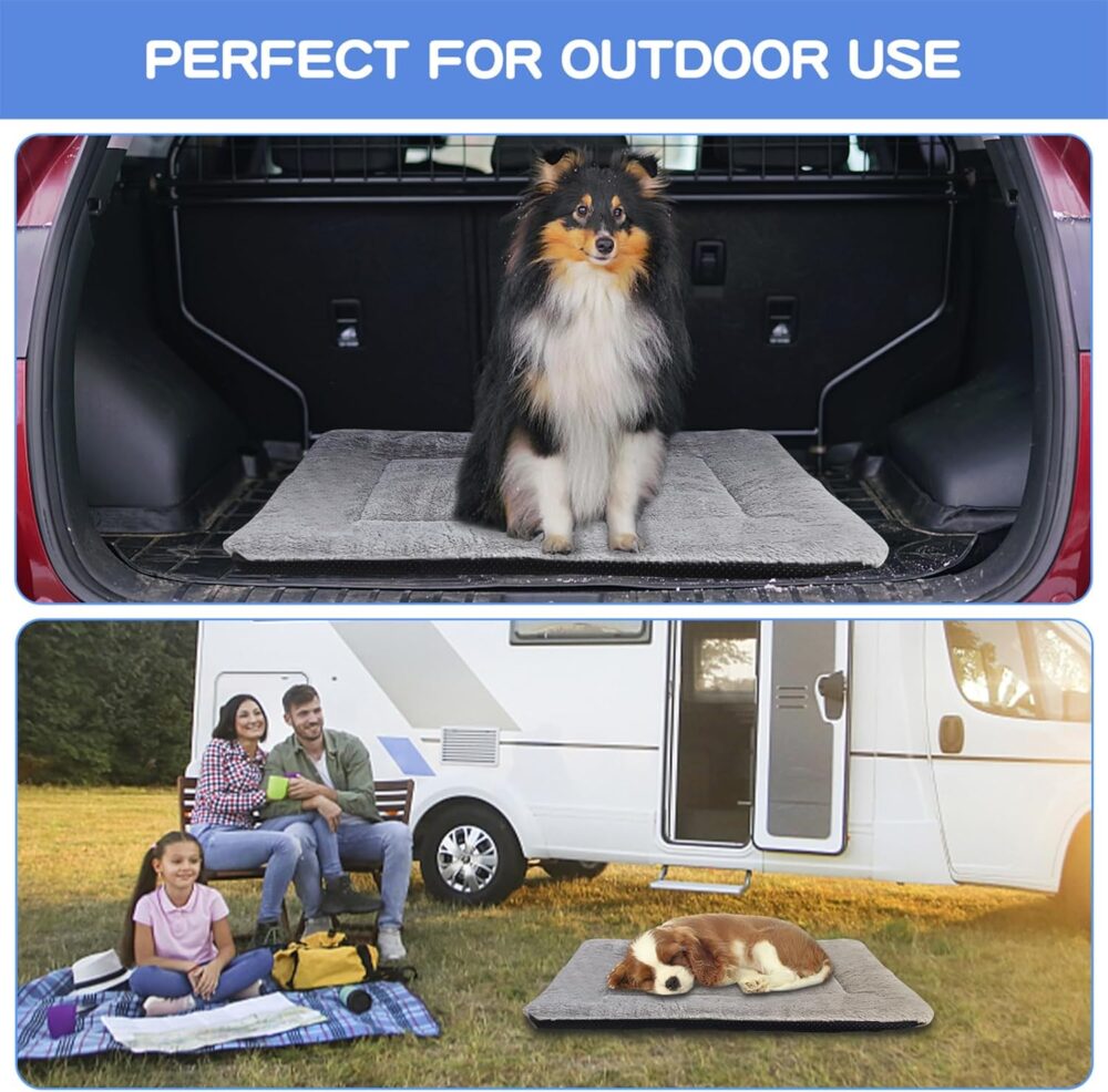 Hundebett für große Hunde (106x71 cm): Superweiches, waschbares Hundekissen und Katzenbett mit rutschfester Unterseite, in Grau. – Bild 5