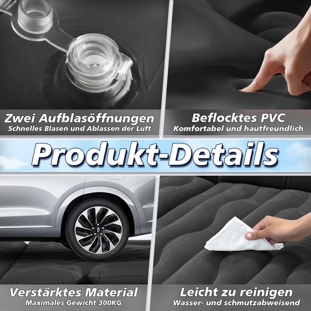 SUV Aufblasbare Matratze: 180x140cm Auto-Luftmatratze für Kofferraum – Inkl. Luftpumpe & 2 Kissen – Bild 5