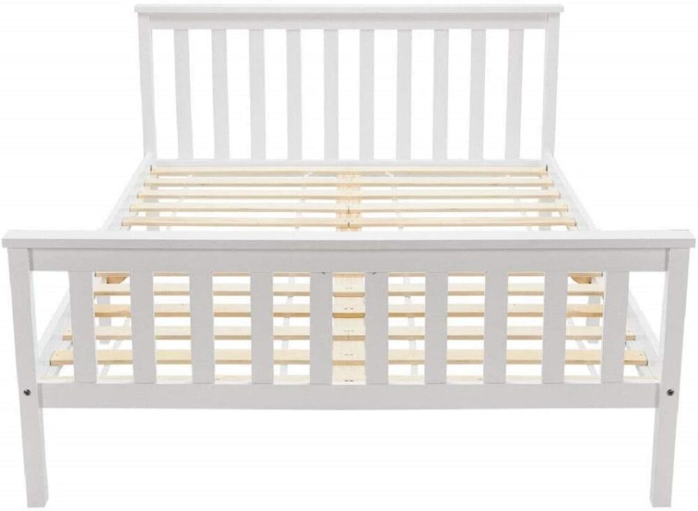 Weißes Massivholz Doppelbett 140x200 cm mit Lattenrost und hohem Kopfteil - Geeignet für Erwachsene, Kinder und Jugendliche – Bild 7
