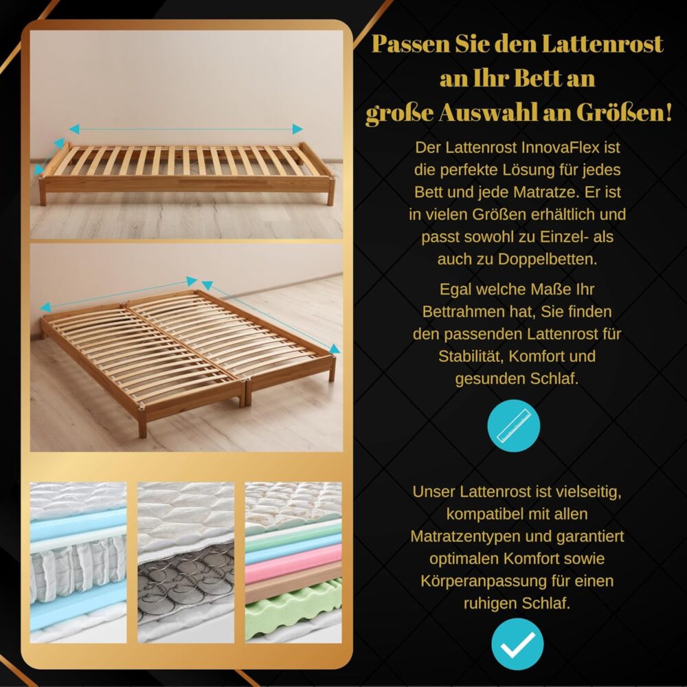 Rollrost 90x200cm: 18 Flexible Latten für optimale Unterstützung, Geräuscharme Konstruktion mit Dämpfungspads, Solider und Stabiler Lattenrost, Einfache Montage, Belastbarkeit bis 145kg. – Bild 7