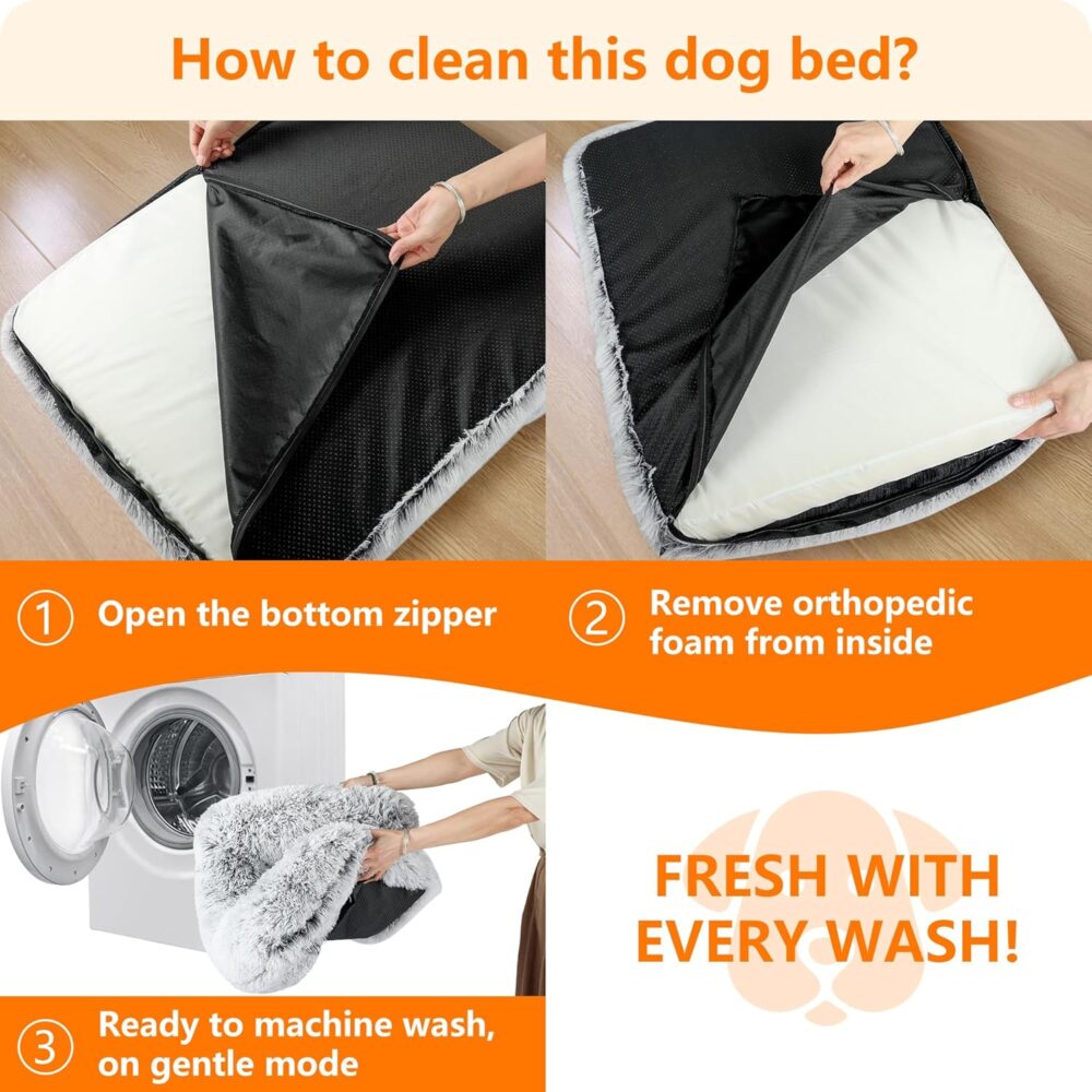 Orthopädisches Hundebett: Hundesofa mit hohem Rand, waschbarem Hundekissen und Hundekorb – ideal für mittelgroße bis große Hunde (106 x 80 x 20 cm, Hellgrau). – Bild 7