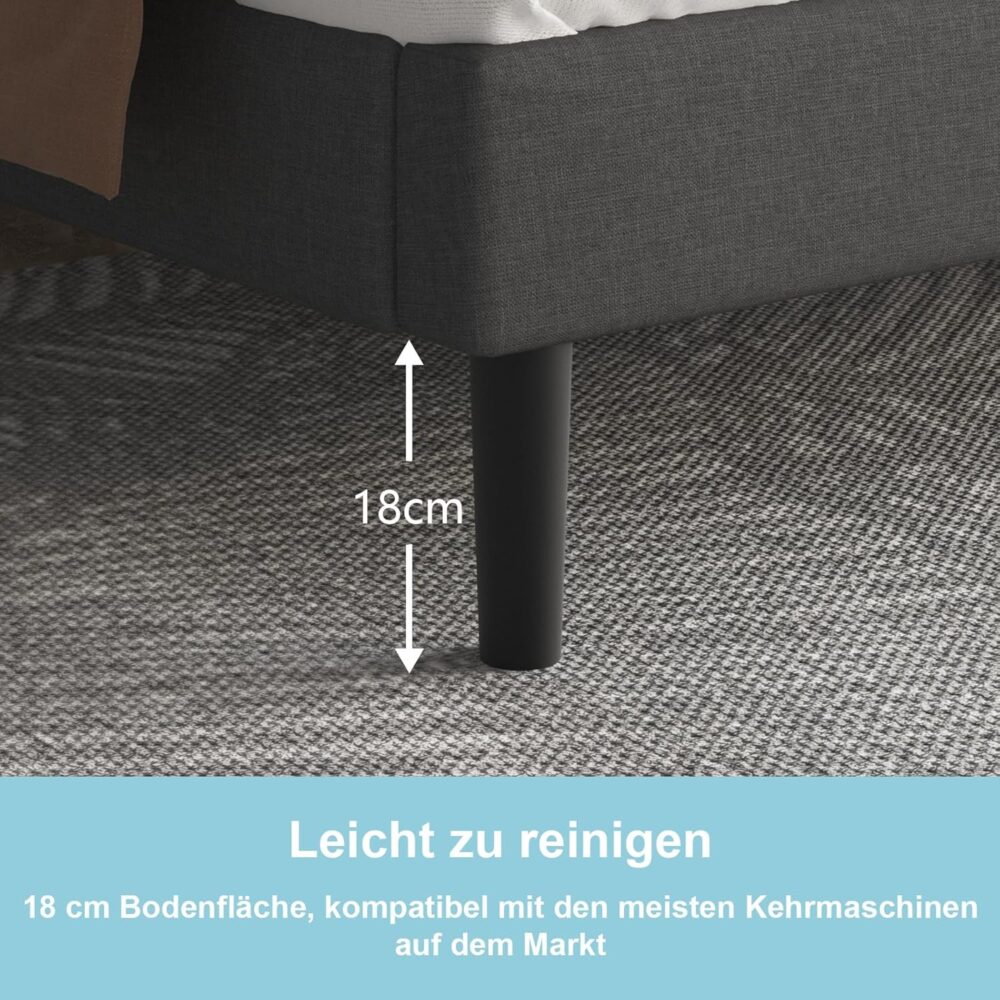 Dunkelgraues Polster-Doppelbett (140x200cm) – Bettrahmen mit Kopfteil & Lattenrost – Bild 6