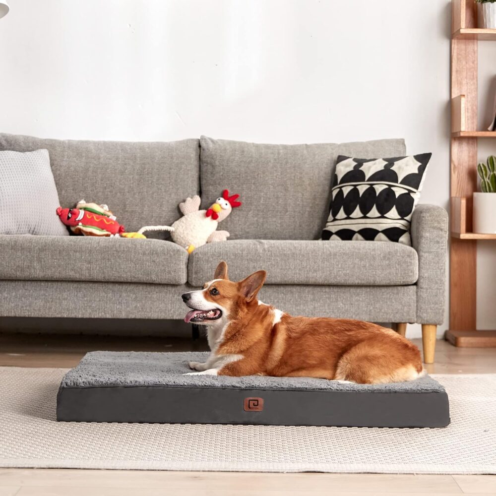Orthopädisches Hundebett für mittelgroße Hunde | Flauschiges, waschbares Hundekissen mit abnehmbarem Bezug, ideal für Boxen und Kisten – Bild 7