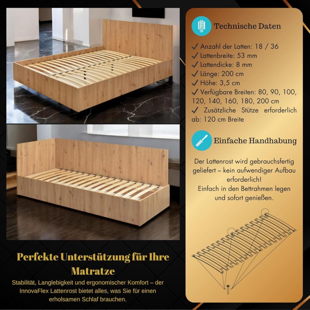 Rollrost 90x200cm: 18 Flexible Latten für optimale Unterstützung, Geräuscharme Konstruktion mit Dämpfungspads, Solider und Stabiler Lattenrost, Einfache Montage, Belastbarkeit bis 145kg. – Bild 8