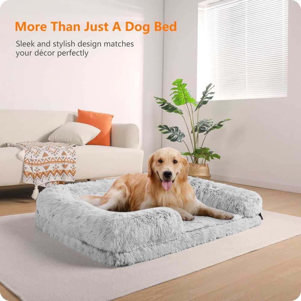 Orthopädisches Hundebett: Hundesofa mit hohem Rand, waschbarem Hundekissen und Hundekorb – ideal für mittelgroße bis große Hunde (106 x 80 x 20 cm, Hellgrau). – Bild 8