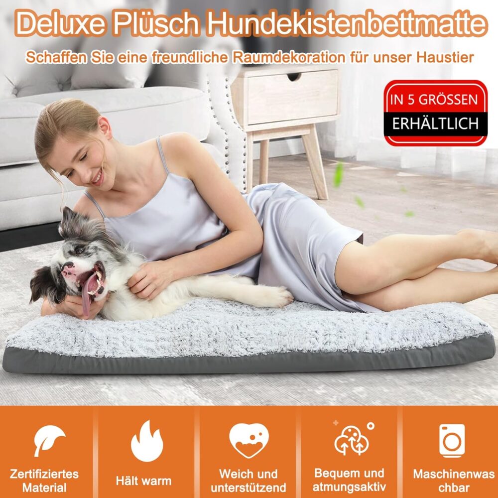 Hundebett für große Hunde – Flauschig, Wasserdicht, Waschbar, Rutschfest, 122x76 cm, Grau – Bild 2