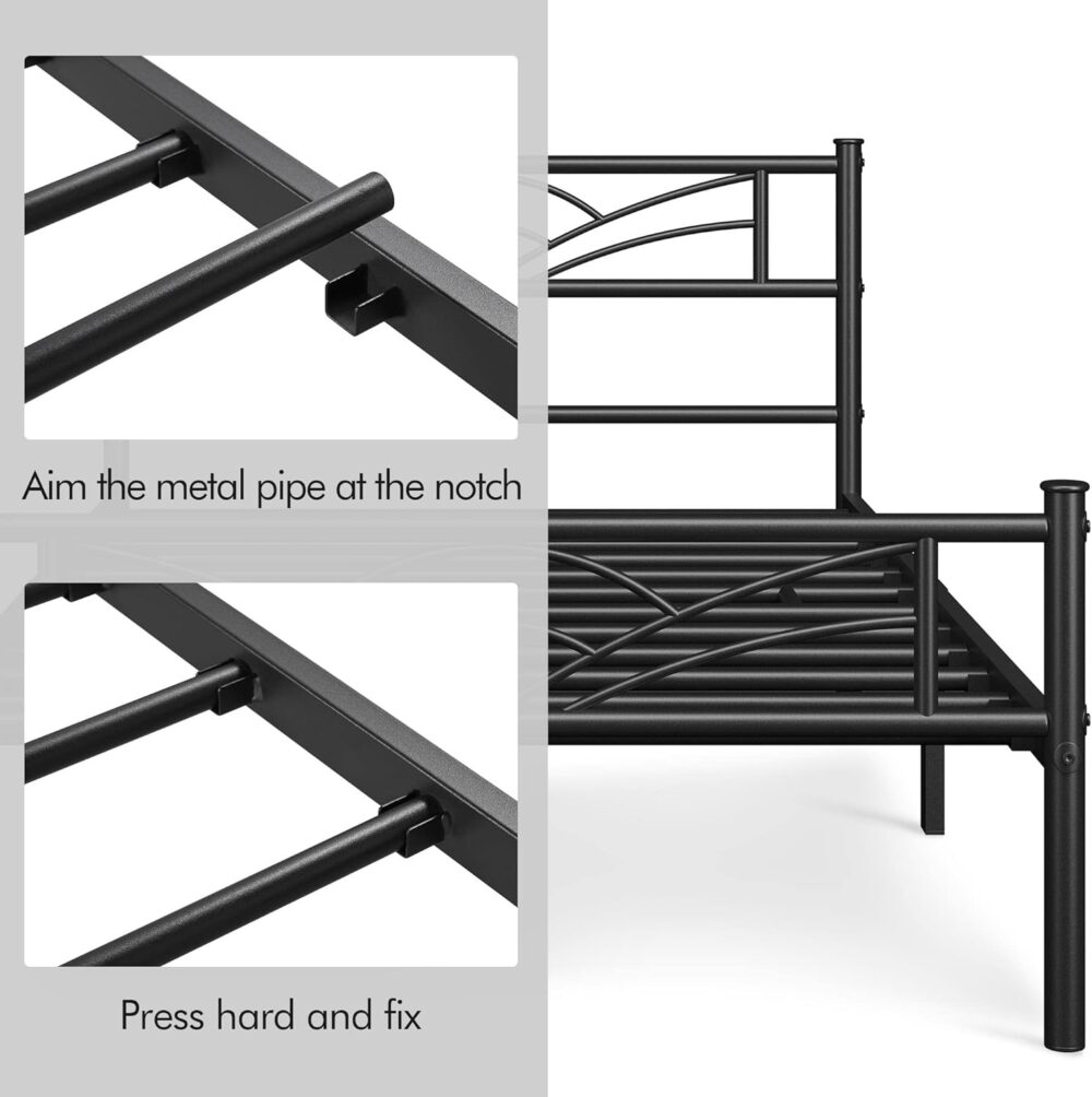 Metallbett 90x190 cm mit Lattenrost – Modernes Bettgestell für Schlafzimmer und Gästezimmer, Schwarzes Metallbett für Jugend- und Gästebett, Robust und Langlebig – Bild 9