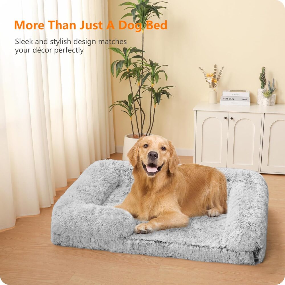 Orthopädisches Hundebett: Hundesofa mit hohem Rand, waschbarem Hundekissen und Hundekorb – ideal für mittelgroße bis große Hunde (106 x 80 x 20 cm, Hellgrau). – Bild 9