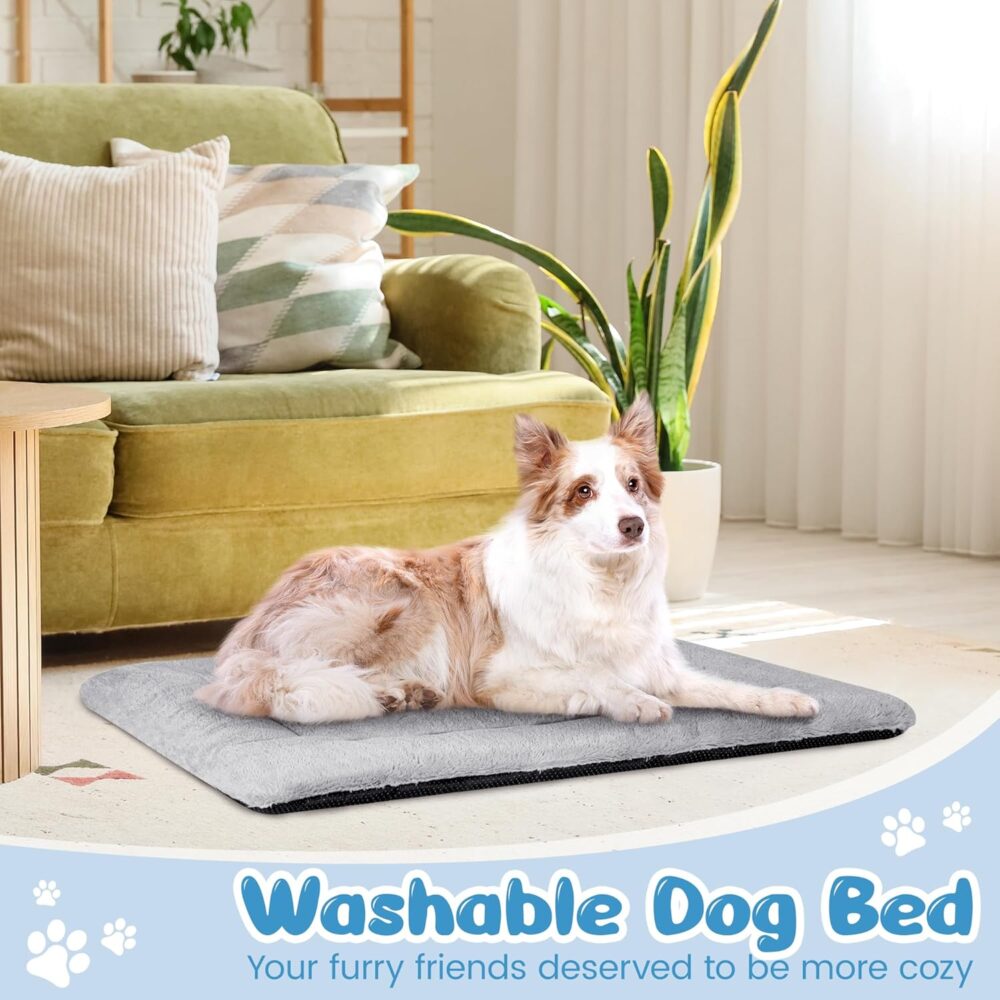 Hundebett für große Hunde (106x71 cm): Superweiches, waschbares Hundekissen und Katzenbett mit rutschfester Unterseite, in Grau. – Bild 8