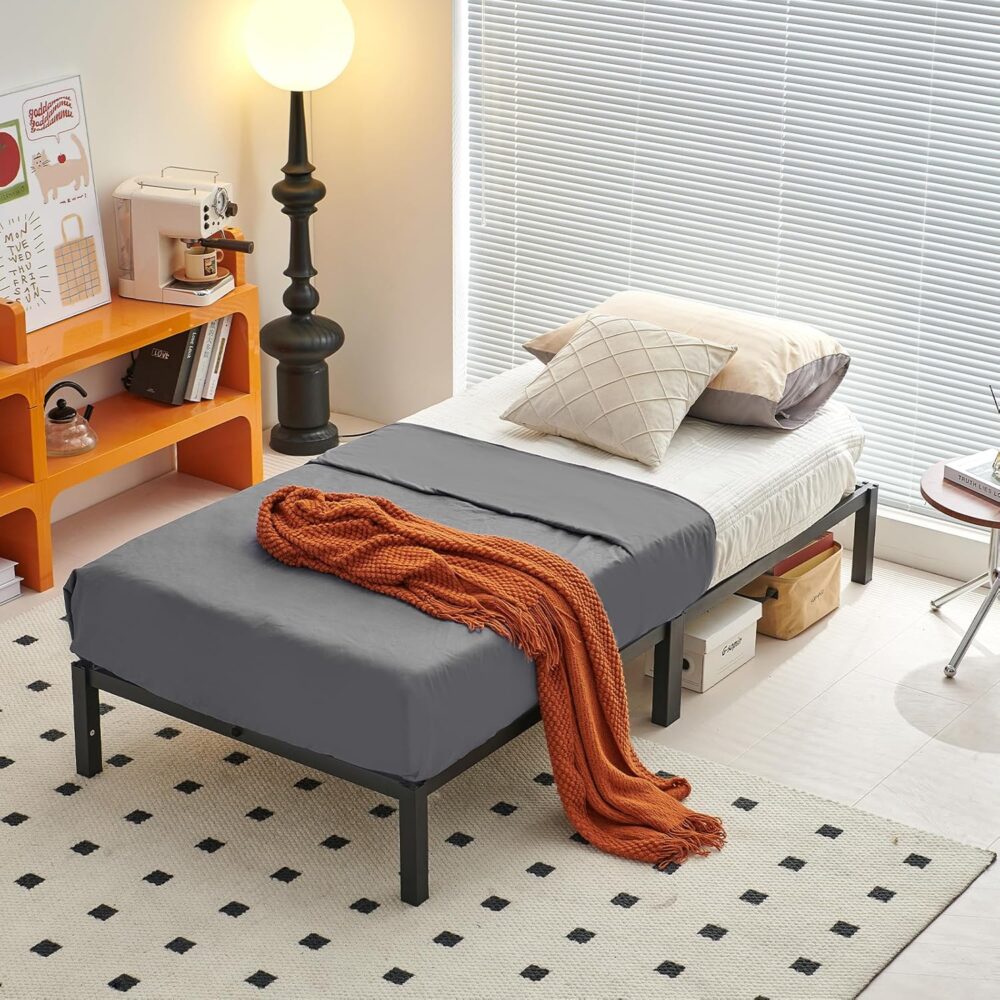 Plattform-Bettrahmen 90x190 cm – Metall Einzelbett, Montage ohne Werkzeug, Schwarz – Bild 9