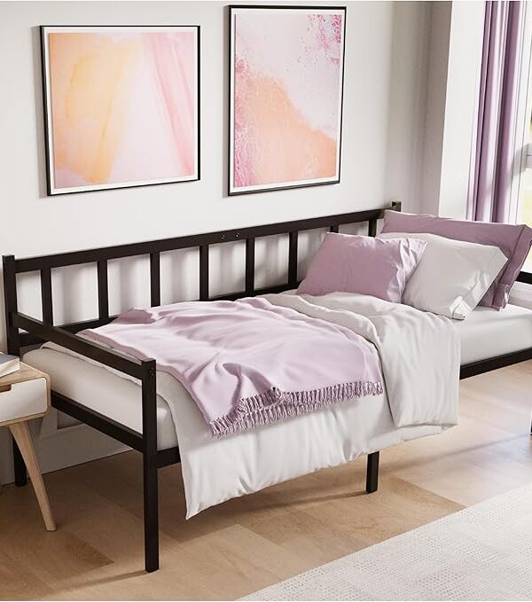 Metall Tagesbett 90x200 cm Schwarz mit Lattenrost