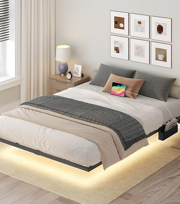 Schwebendes Metallbett 140x200 cm mit LED Licht