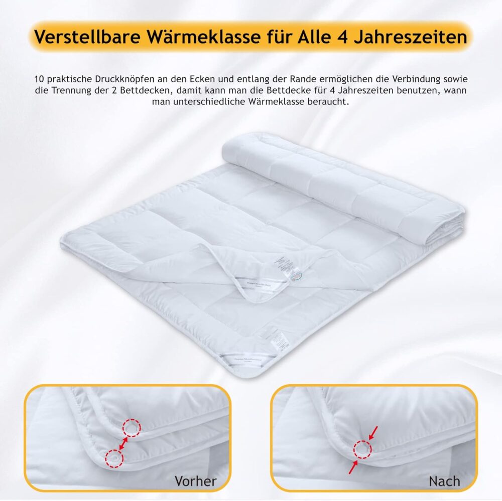 4-Jahreszeiten-Kombidecke 135x200 cm – Leichte Sommerdecke und warme Steppdecke zum Knöpfen – Bild 2