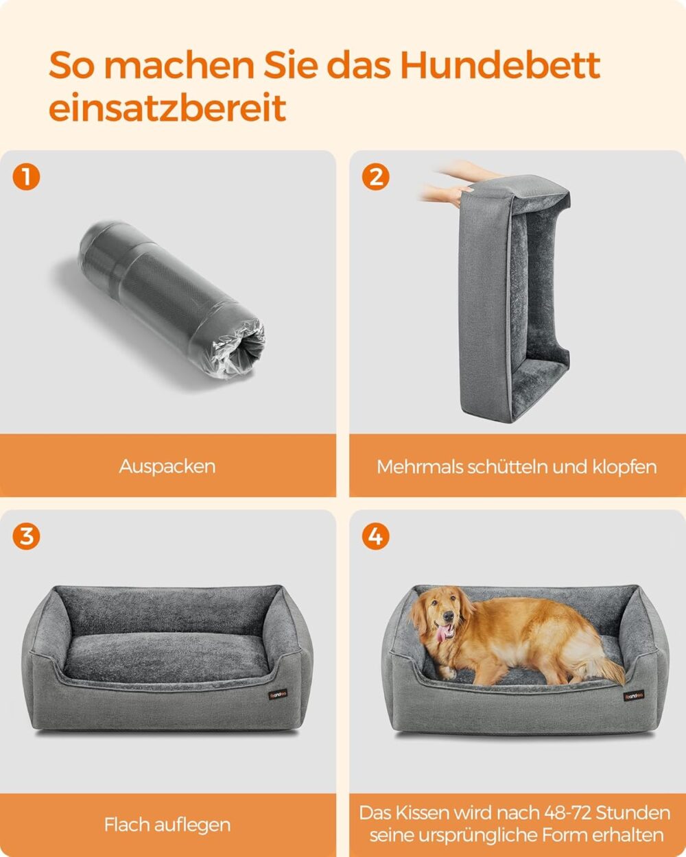Hundebett XL 110x75x27 cm Hellgrau waschbar – Bild 4