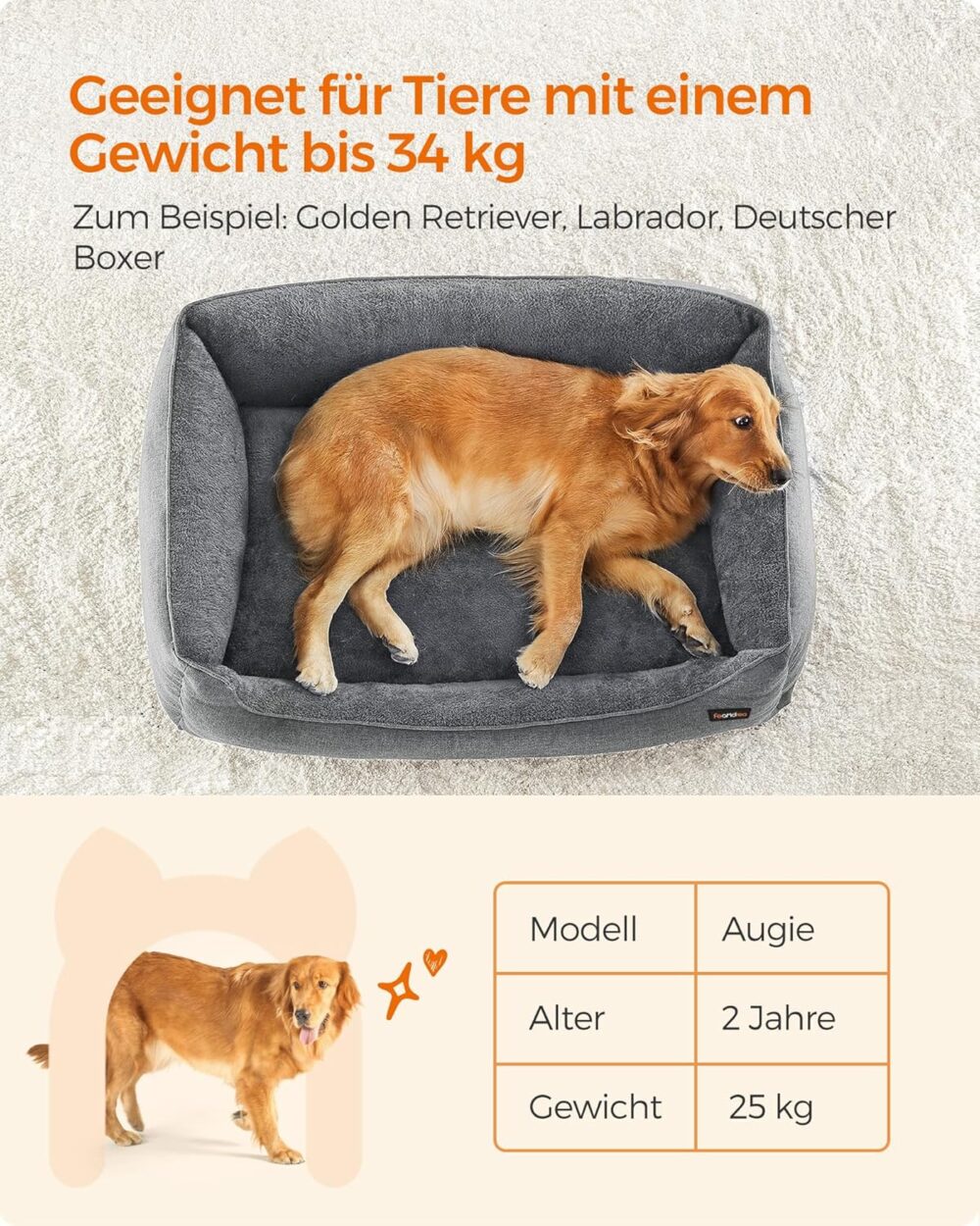 Hundebett XL 110x75x27 cm Hellgrau waschbar – Bild 5