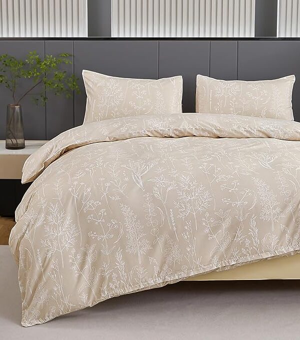 4-teiliges Bettwäsche-Set 135x200 cm – Beige mit elegantem Blumenmuster