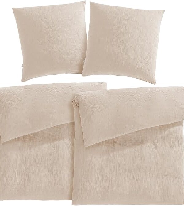 4-teiliges Musselin-Bettwäsche-Set 135x200 Beige Baumwolle