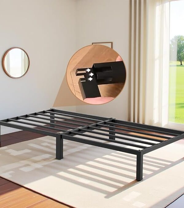 Metallbett 90x200 cm, Plattformrahmen, schwarz, montagefrei