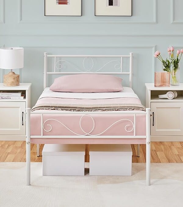 Metall-Bettrahmen 90x200 cm mit Lattenrost & Kopfteil