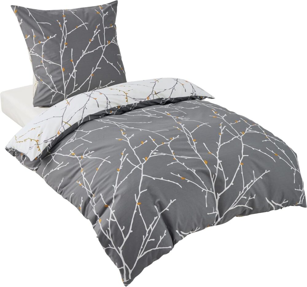Cotton bed linen 135x200 cm – grey branches pattern – Bild 8