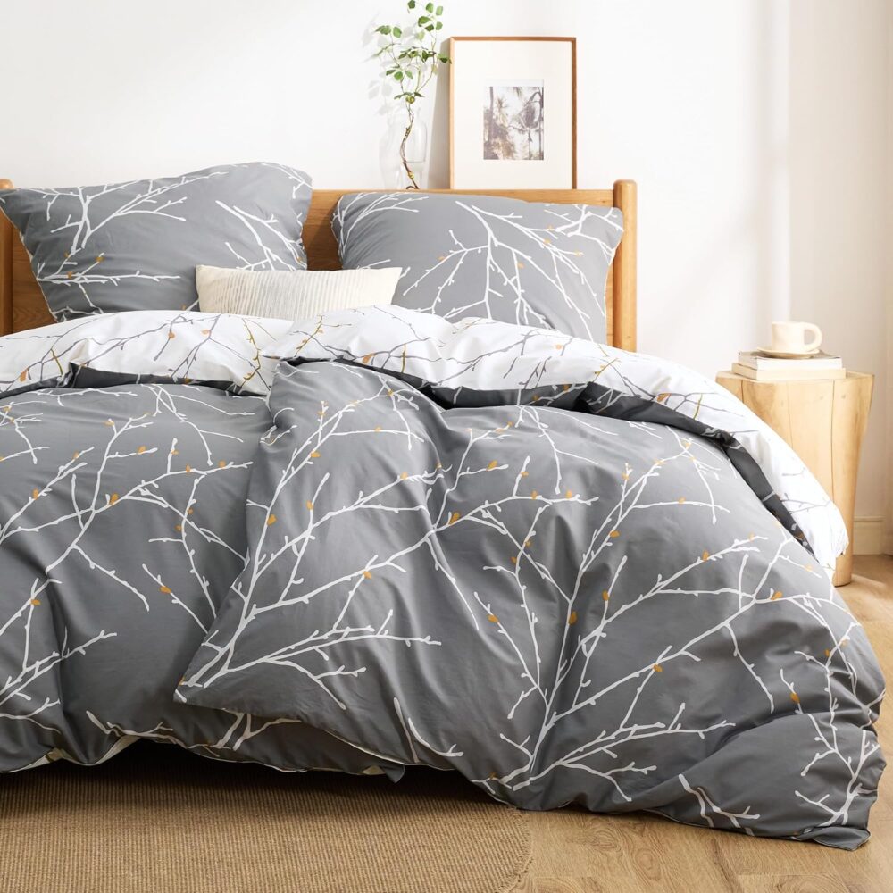 Cotton bed linen 135x200 cm – grey branches pattern – Bild 7