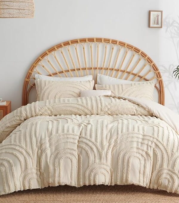 Boho Bettwäsche 135x200 cm – Beige mit Vintage Stickerei