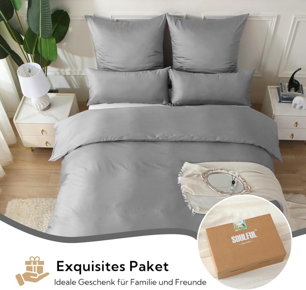 Bettwäsche-Set 135x200 Satin Baumwolle Dunkelgrau – Bild 7