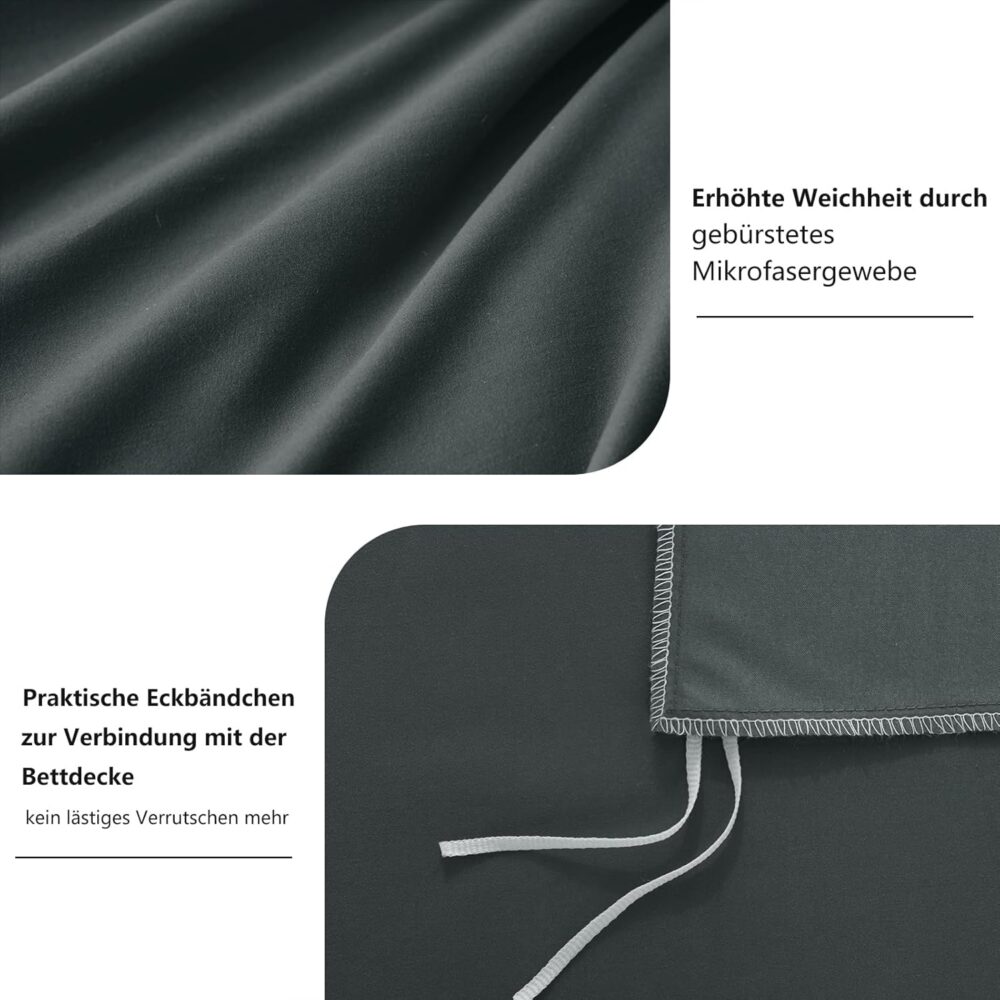 4-teiliges Bettwäsche-Set 135x200 Anthrazit Mikrofaser – Bild 6