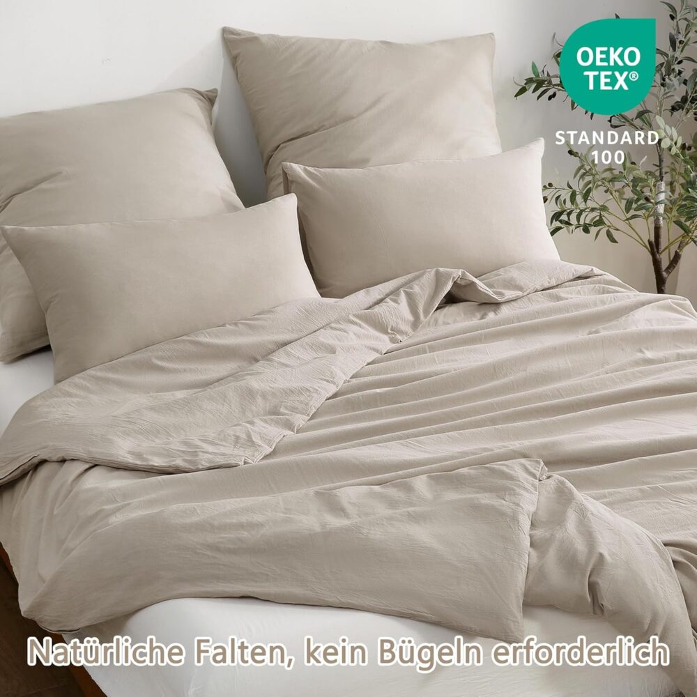 4-teiliges Bettwäsche-Set 135x200 cm Beige Baumwolle – Bild 8