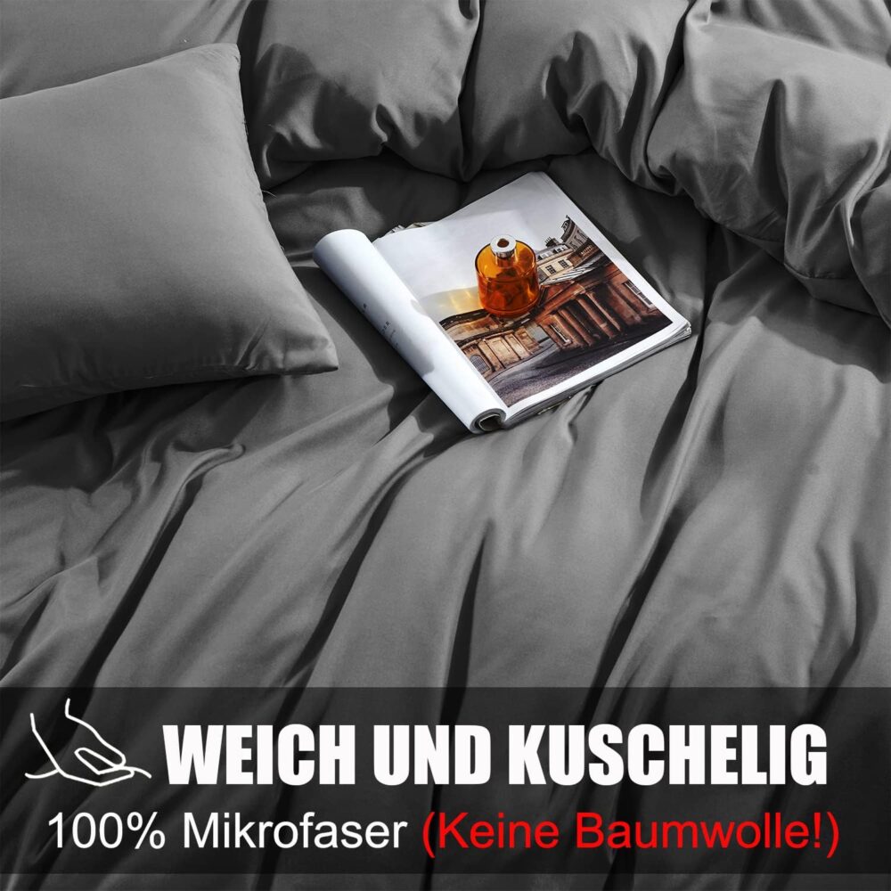 4-teiliges Bettwäsche-Set 135x200 Anthrazit Mikrofaser – Bild 2