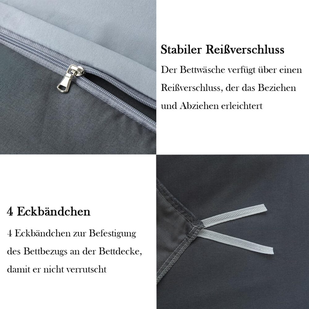 4-teiliges Bettwäsche-Set 135x200 Anthrazit Mikrofaser – Bild 4