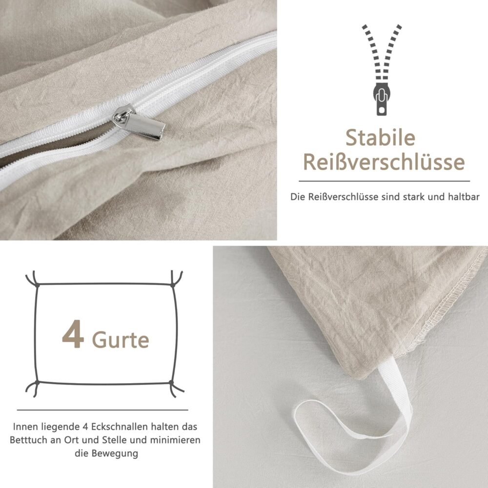 4-teiliges Bettwäsche-Set 135x200 cm Beige Baumwolle – Bild 7