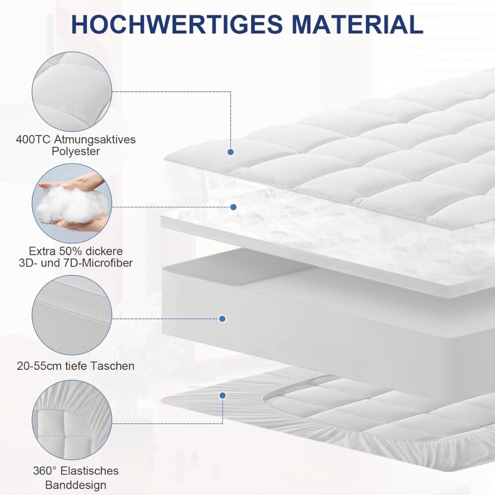 Luxus Matratzen Topper 180x200 cm weich gesteppt – Bild 6