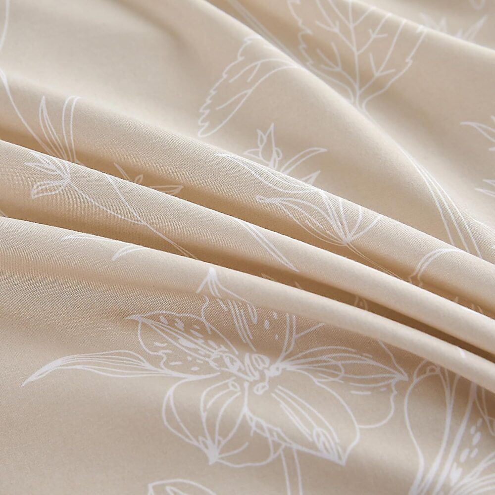 4-teiliges Bettwäsche-Set 135x200 cm – Beige mit elegantem Blumenmuster – Bild 2