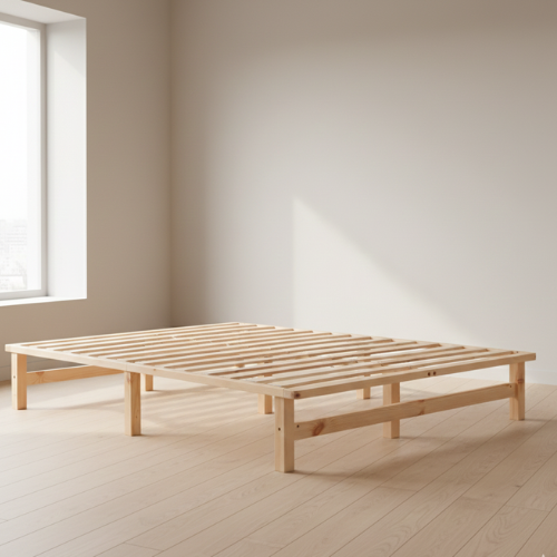 Holzbett 140x200 cm massiv Kiefer, Palettenstil, stabil