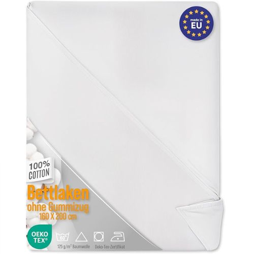Bettlaken 160x200 cm Baumwolle, kochfest, weiß