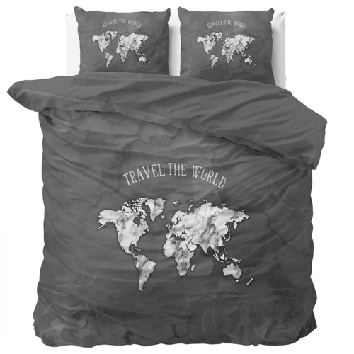 Baumwolle Bettwäsche-Set 200x220 cm Grau Weltkarte