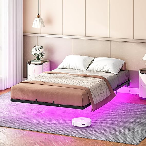 Bett 140x200 cm mit LED & Ladestation, Metall, Schwarz