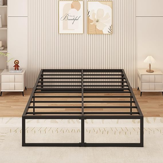 Metallbett 140x200 cm mit Lattenrost, 41 cm hoch, Schwarz