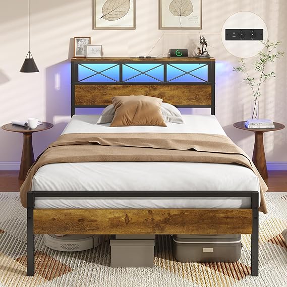 Metallbett 90x200 cm mit LED, USB & Lattenrost