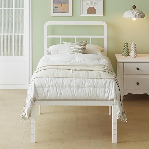 Metallbett 90x200 cm mit Kopfteil & Stauraum, Weiß