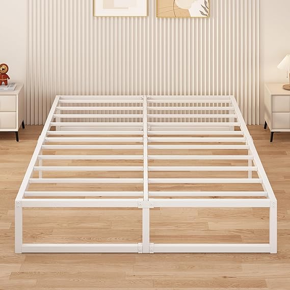 „Metallbett 180×200 cm, stabiles Doppelbettgestell mit Stahllatten, 30 cm hoch, weiß, geräuschlos, einfache Montage, kein Boxspring erforderlich“