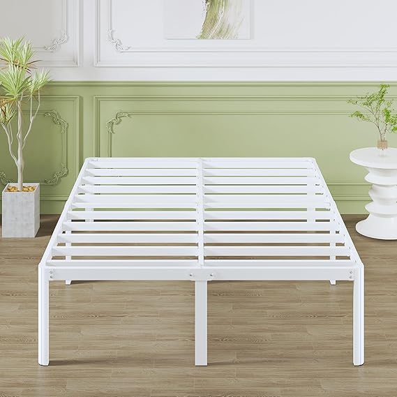 „Metallbett 180×200 cm mit Rundbeinen, Bettgestell mit Lattenrost, Stabil & Geräuschfrei, 46 cm Höhe, Stauraum unter dem Bett, Weiß, Einfacher Aufbau“