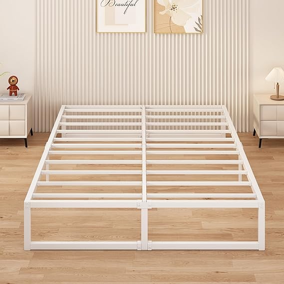 „Metallbett 180×200 cm mit Lattenrost, Stabiles Doppelbett mit 35 cm Höhe, Robuster Bettrahmen, Einfache Montage, Weiß“