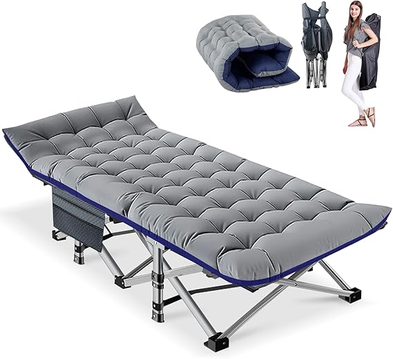 Klappbares Campingbett mit Matratze & Seitentaschen – Gästebett 190x71x36 cm, Faltbares Feldbett bis 200 kg belastbar, Stahlrahmen mit Oxford-Gewebe für Garten, Büro & Camping
