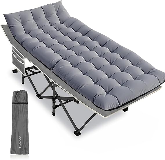 Feldbett klappbar XXL – Campingliege 81 cm breit, faltbares Outdoor-Campingbett mit Isomatte & Matratze, Tragkraft 400 kg, tragbar, Grau