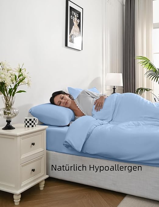 „Bettwäsche Set Blau 135×200 cm, Seiden Bettbezug für Sommer & Winter, Luxus, weich, kühlend, atmungsaktiv, kuscheliger Bettdeckenbezug“